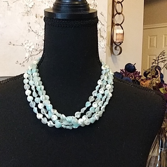 Multi Strain Light Blue Beaded Necklace - Picture 4 of 17